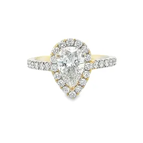 14 Karat Yellow Pear Halo engagement Ring - 1.67ctw