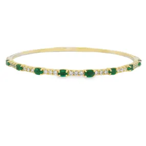 14K Yellow Gold Flexible Emerald and Diamond Bangle Bracelet