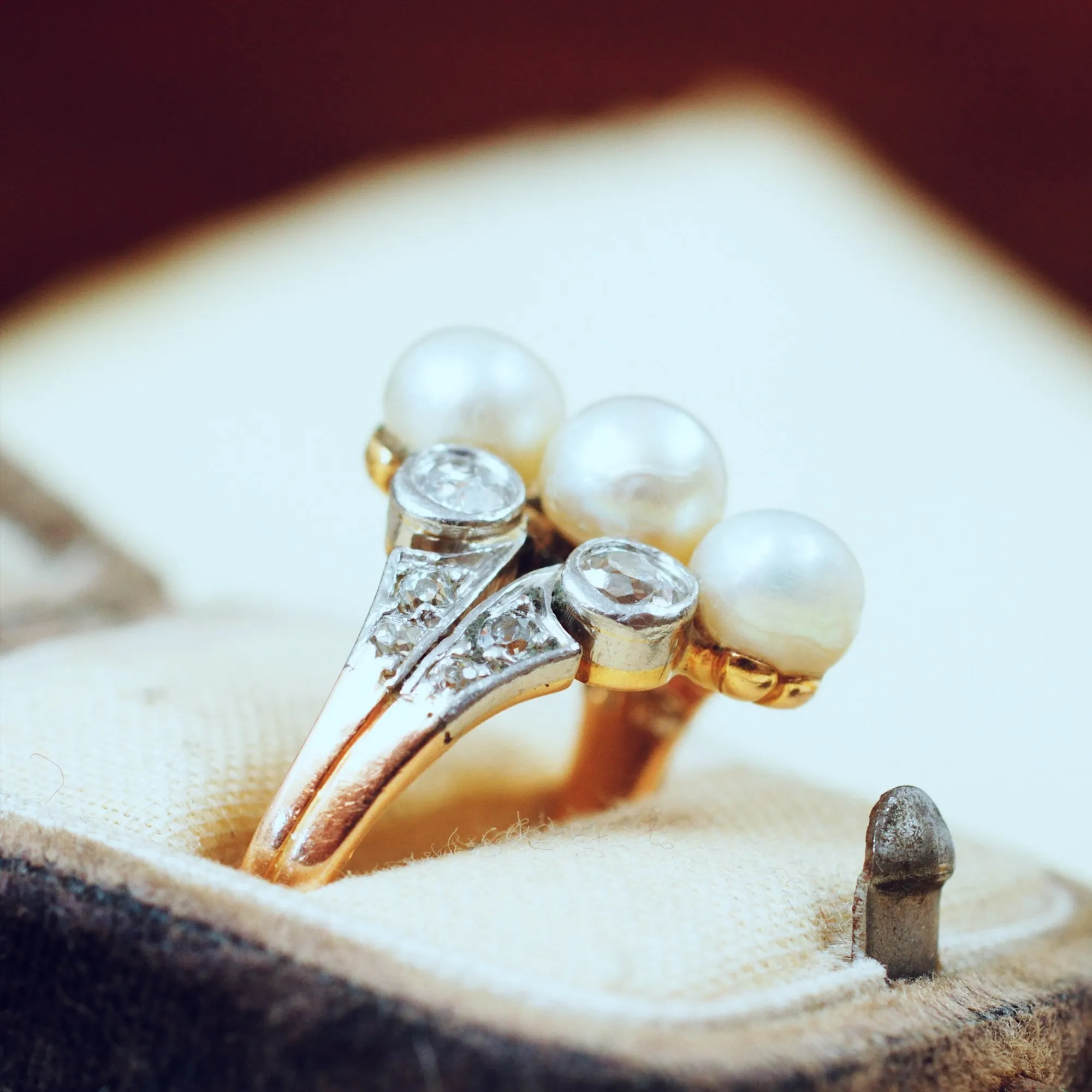 Antique Art Nouveau Certificated Natural Pearl & Diamond Ring