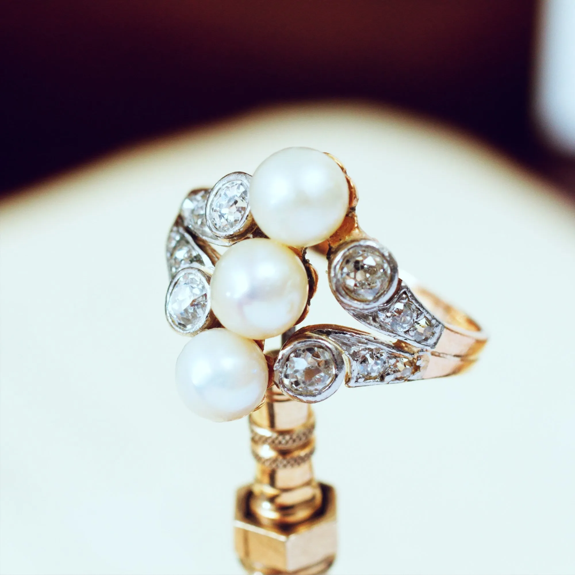 Antique Art Nouveau Certificated Natural Pearl & Diamond Ring