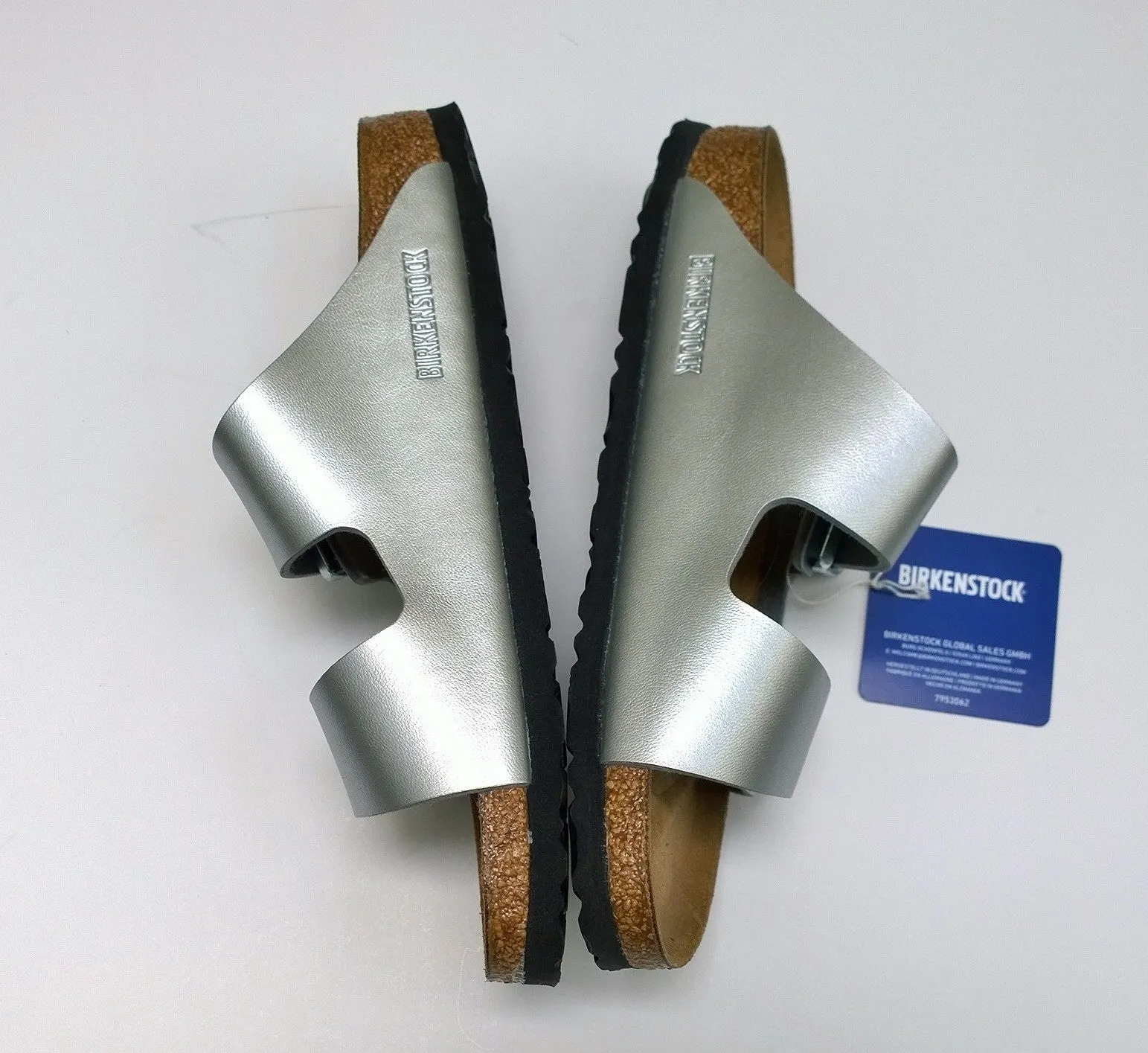 Birkenstock Arizona Silver Slides Birko-flor Sandals Narrow Flats