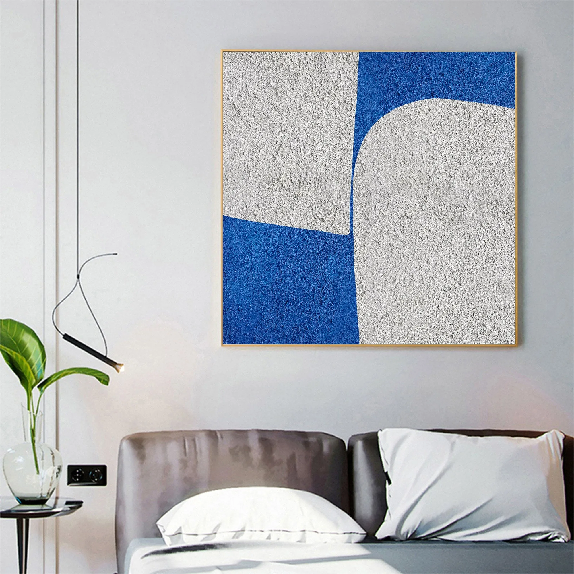 Blue And White Minimalist Painting Geometric Wall Art Office Decor Op046