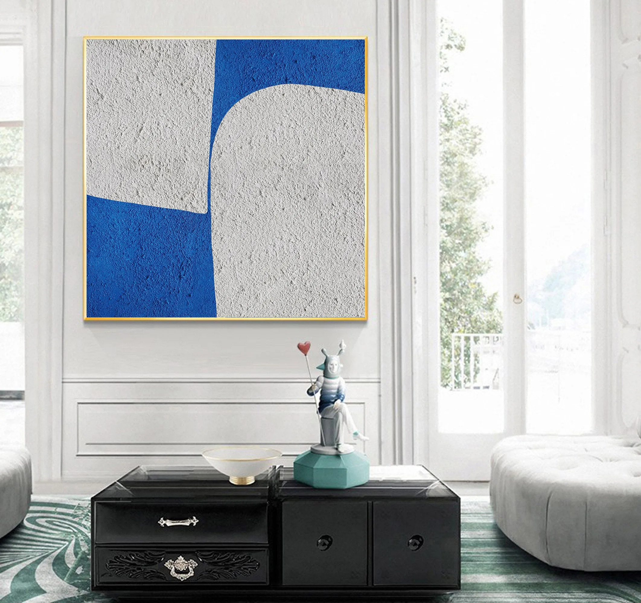 Blue And White Minimalist Painting Geometric Wall Art Office Decor Op046