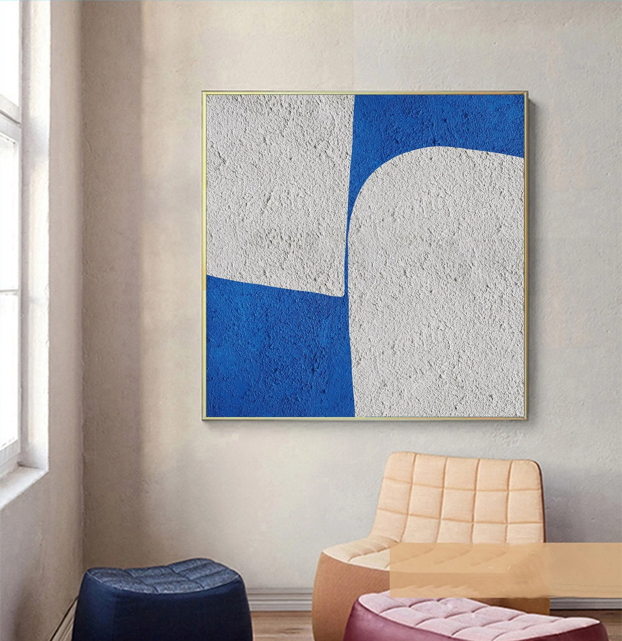 Blue And White Minimalist Painting Geometric Wall Art Office Decor Op046