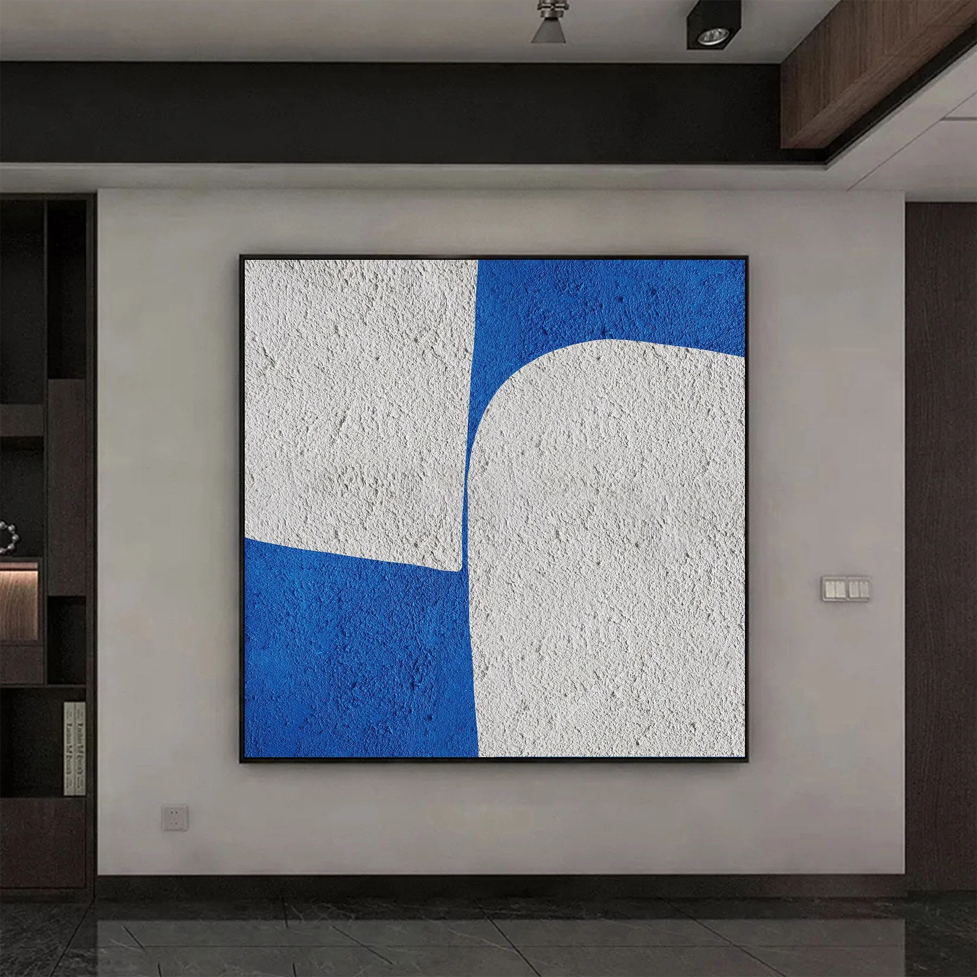 Blue And White Minimalist Painting Geometric Wall Art Office Decor Op046