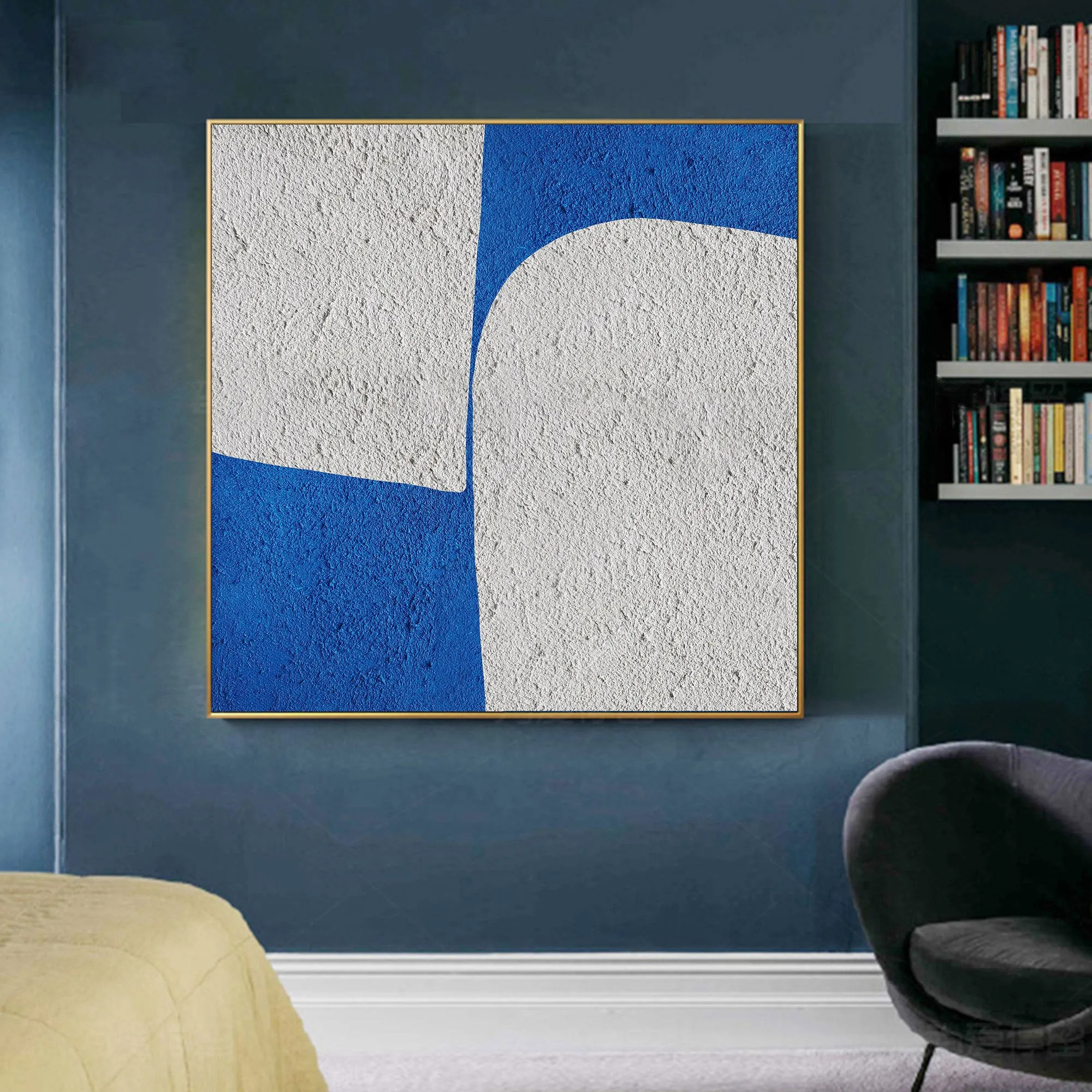 Blue And White Minimalist Painting Geometric Wall Art Office Decor Op046