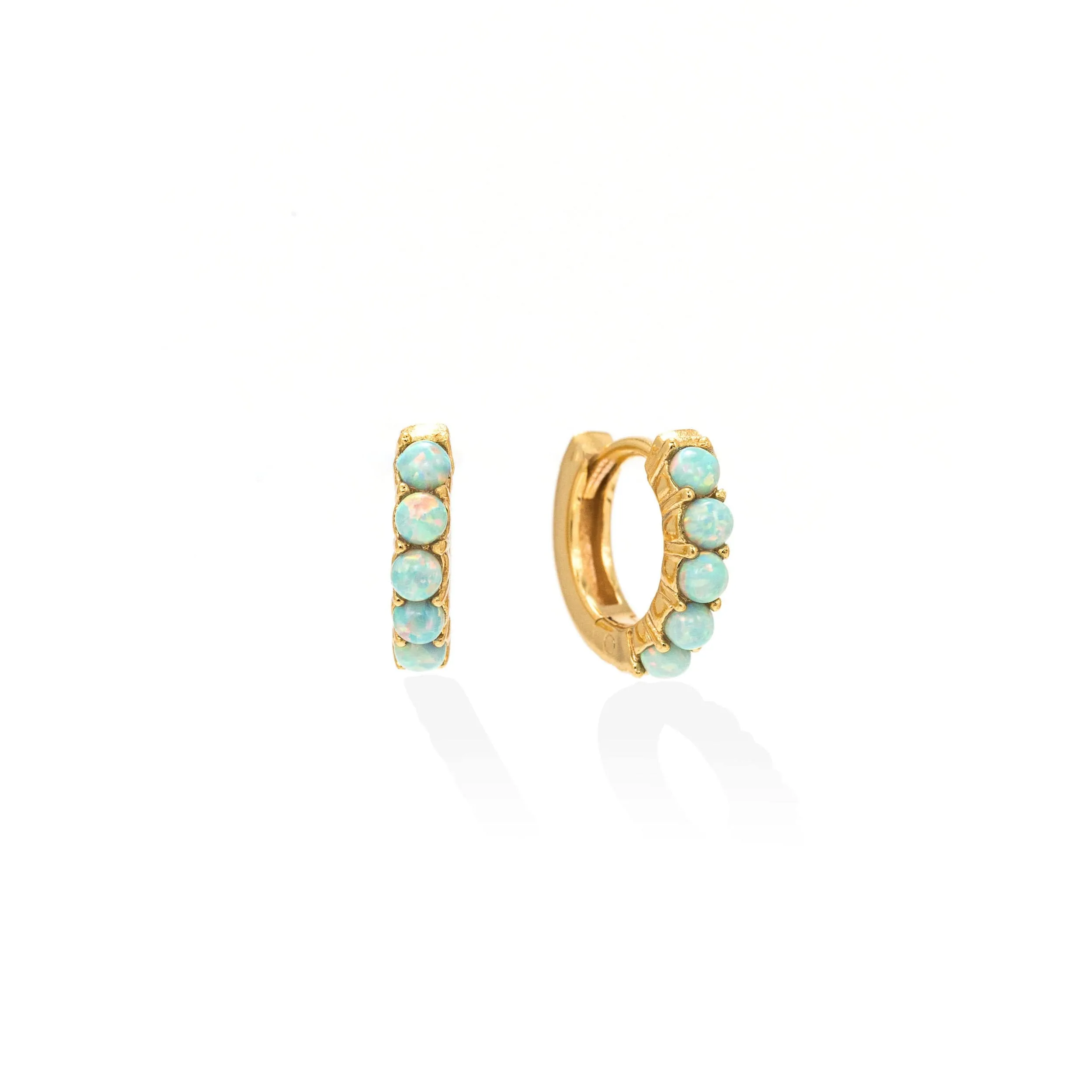 Blue Opal 11mm Huggie Hoop Earrings