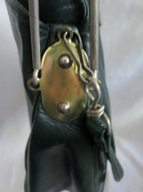 CABRELLI CANADA LEATHER Metal Loop Hoop Handle Purse Shoulder Bag GREEN Satchel