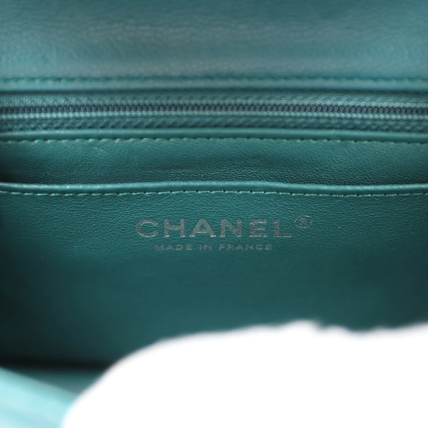 Chanel Mini Square Flap Bag Dark Green Caviar Silver Hardware