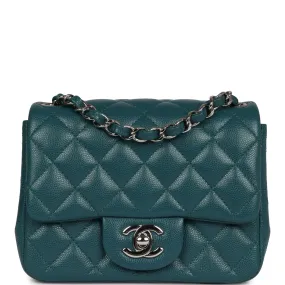 Chanel Mini Square Flap Bag Dark Green Caviar Silver Hardware