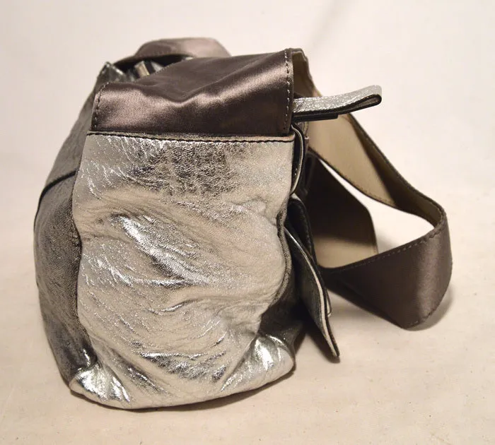 Chloe Silver Leather Satin Snakeskin Buckle Shoulder Bag