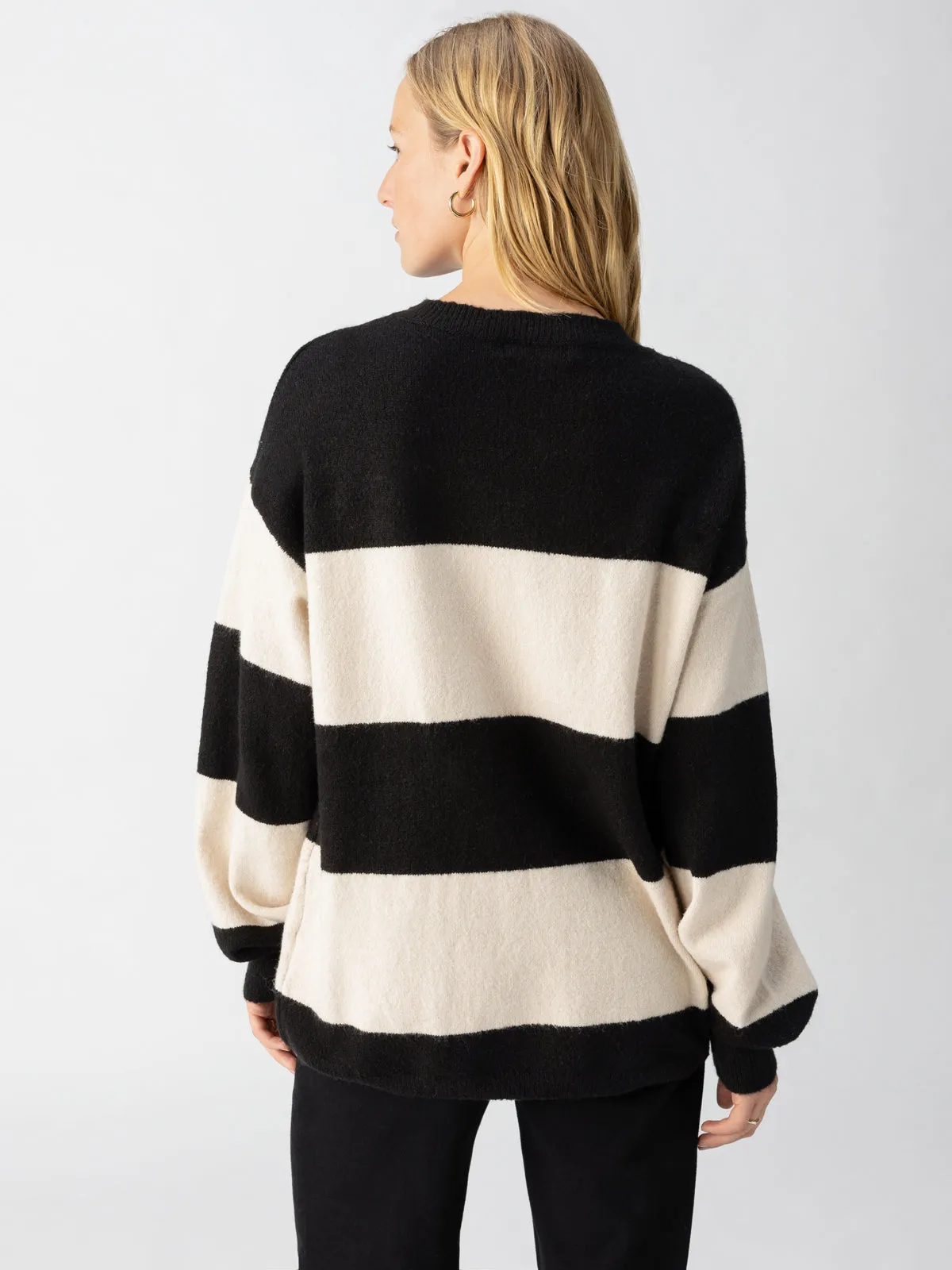 Cuddle Up Crewneck Sweater Toasted Almond Black Stripe