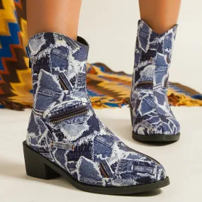 elveswallet Denim patch embellished ankle boots