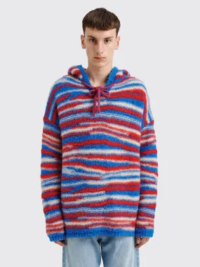 ERL Oversized Alpaca Knit Hoodie Red / Blue