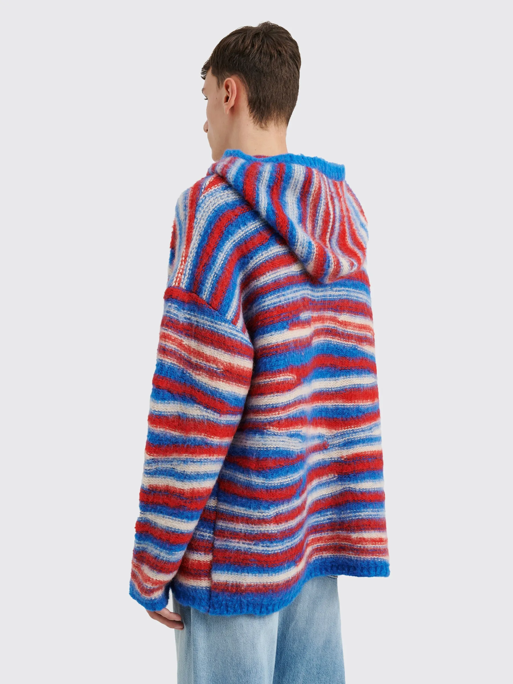 ERL Oversized Alpaca Knit Hoodie Red / Blue