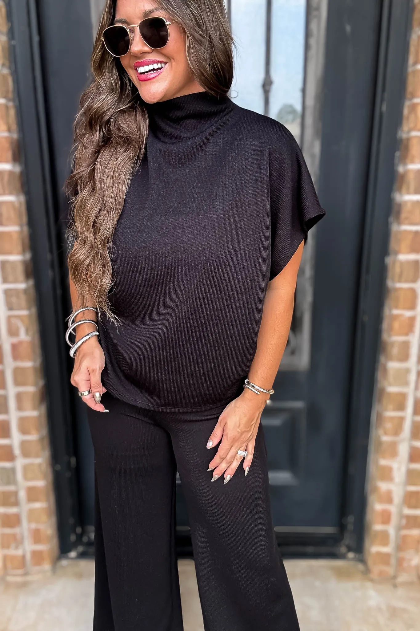 Here For It Black Dolman Sleeve Top