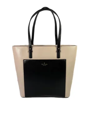 Kate Spade Sadie Grand Street Colorblock beige and black leather tote NWT