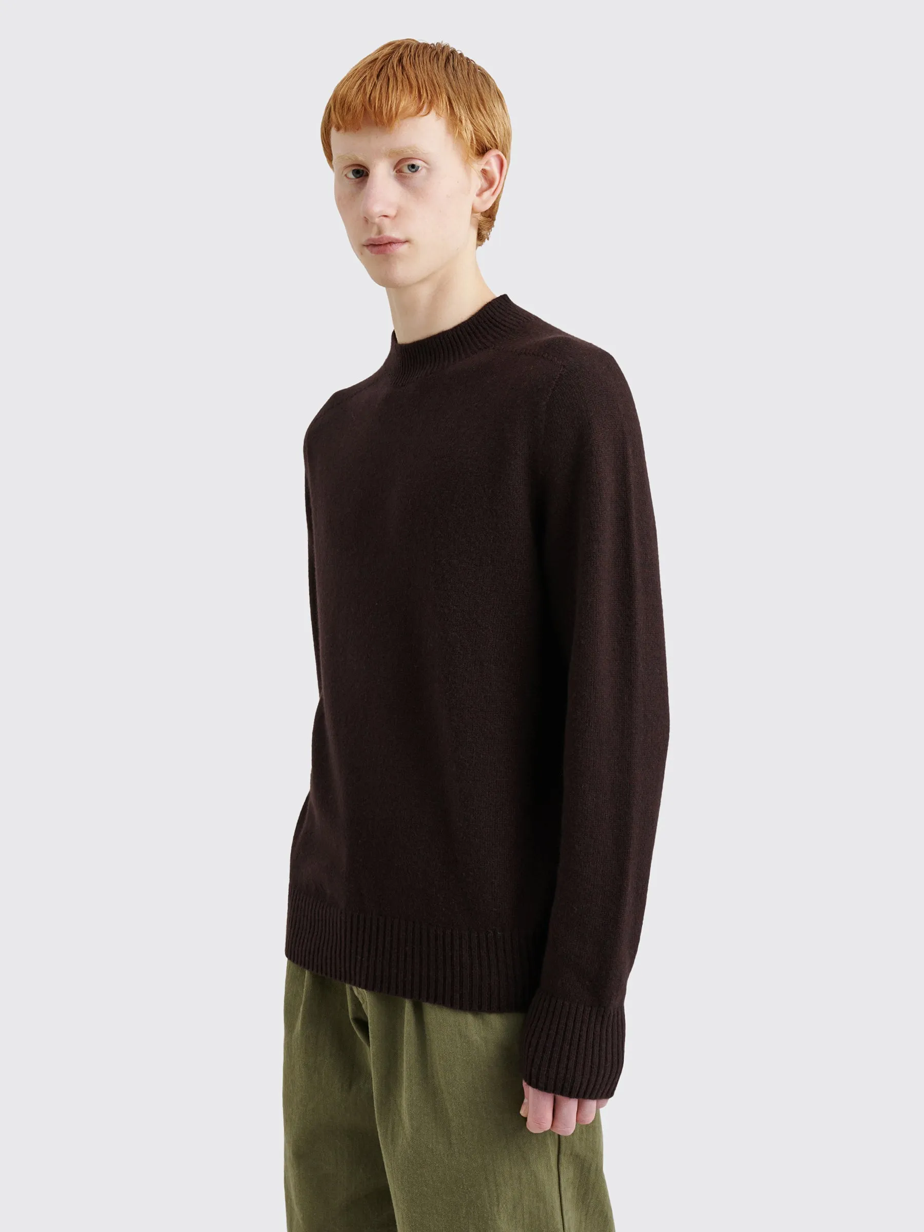 Margaret Howell Saddle Crew Neck Cashmere Cotton Twist Mahogany