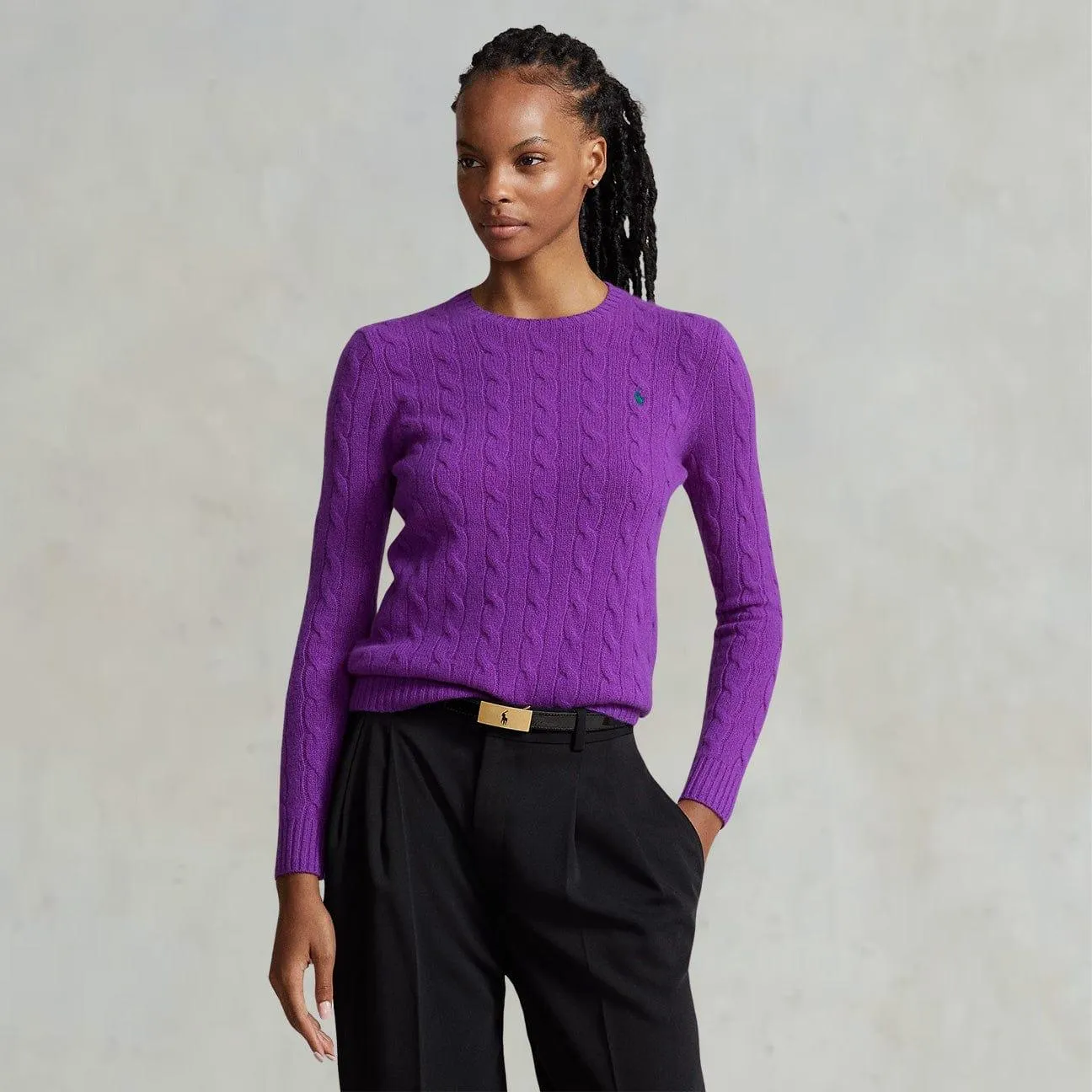 Purple Cable Knit Crewneck Sweater