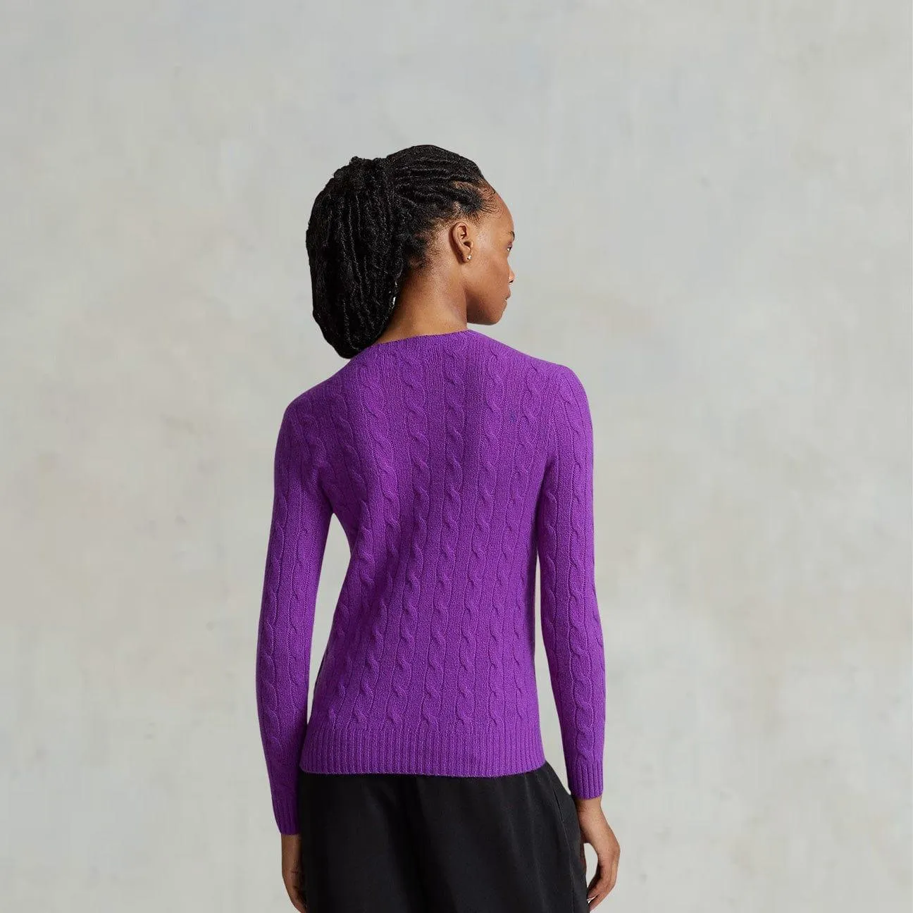 Purple Cable Knit Crewneck Sweater