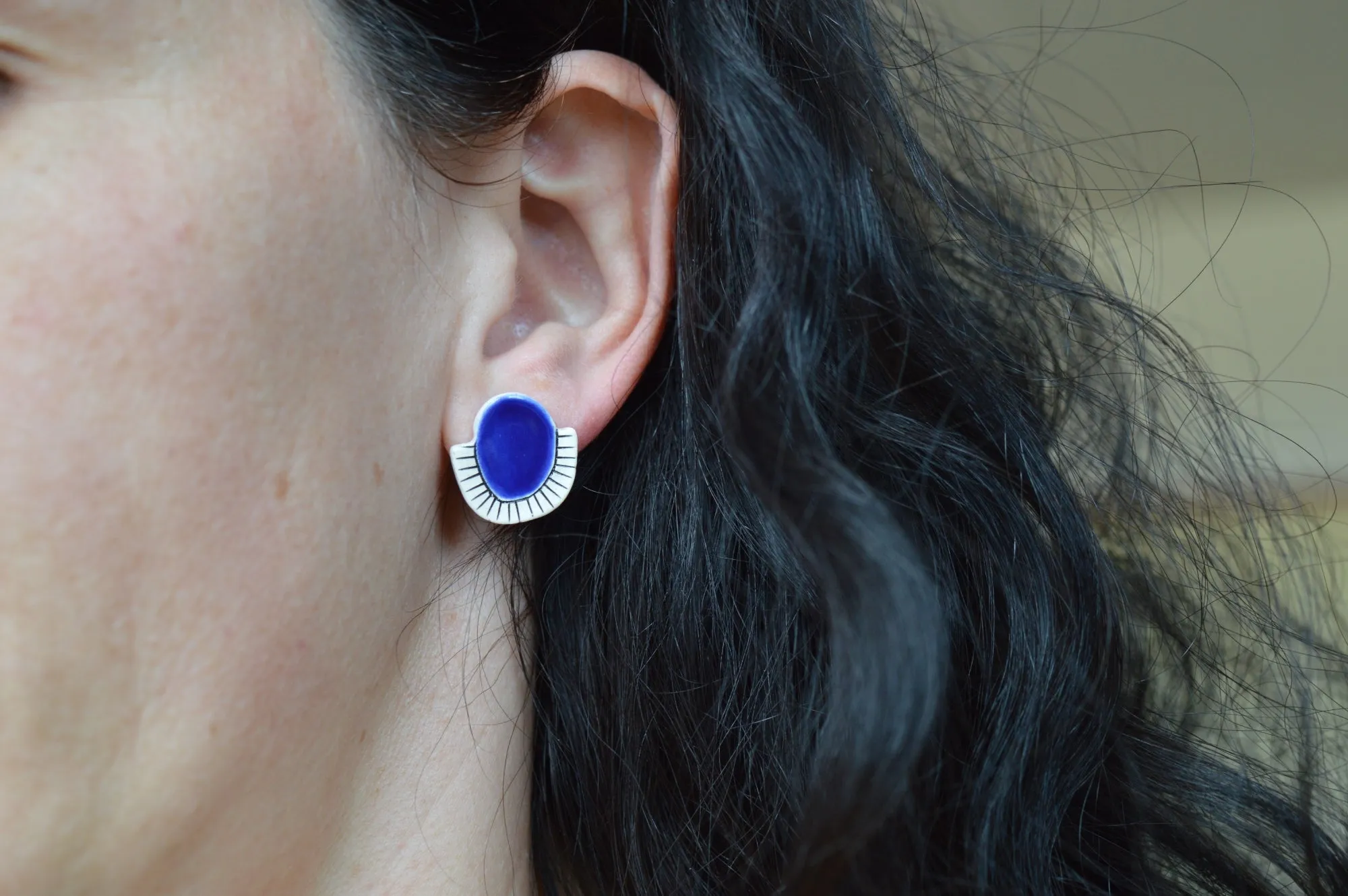 Royal blue ceramic stud earrings