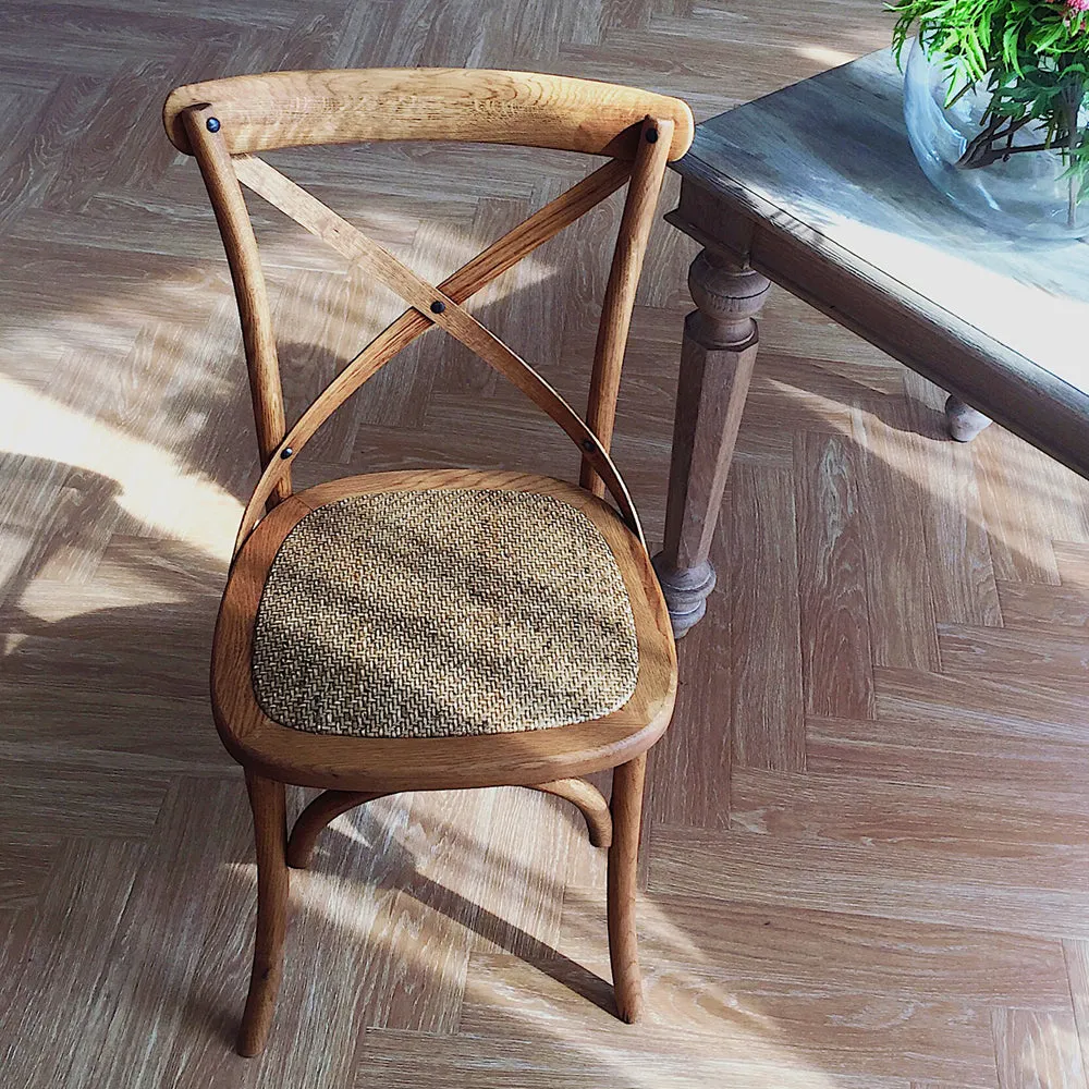 Solid Wood & Rattan Country Chair - Vintage Finish