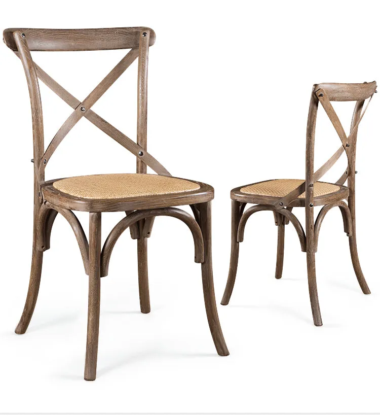 Solid Wood & Rattan Country Chair - Vintage Finish